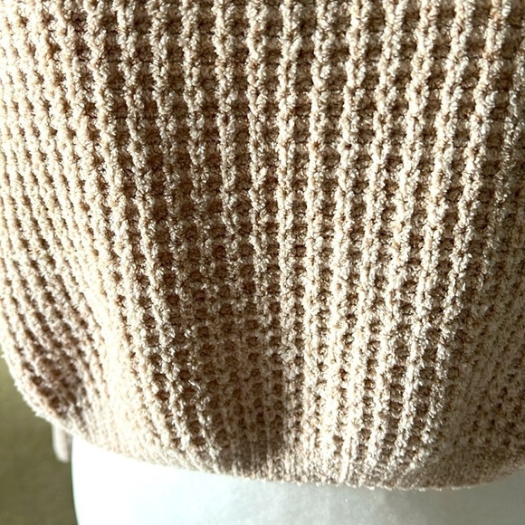 So: NEW Women Waffle Soft Crop Tan Long Sleeve Sweater with Zipper Front, Size S - Picture 5 of 8